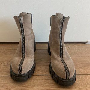 Brown Suede & Black Leather Zip Boot